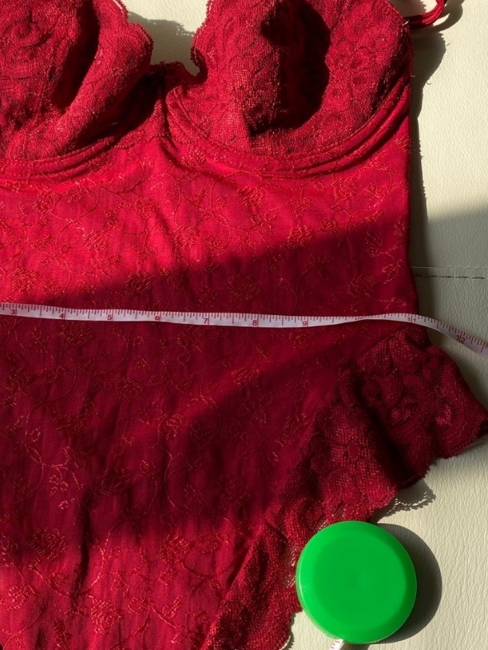 Delicate red lace Teddy G-string bodysuit by Arianne - made in Canada - Picture 15 of 16